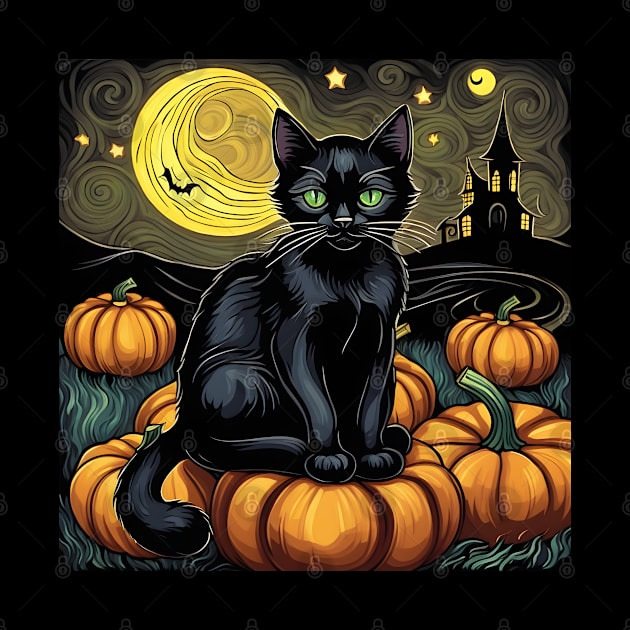 Halloween Black Cat Pumpkin Van Gogh Style by Xiaoxiao Art