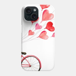 Romantic pink bicycle with heart shaped balloons Phone Case