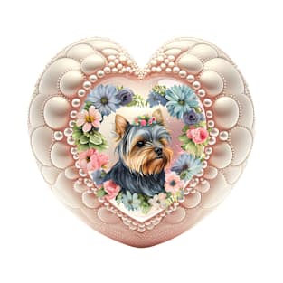 Yorkshire Terrier in Pearl Heart Valentine Wreath T-Shirt