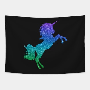 Bright Blue Green Ombre Faux Glitter Unicorn Tapestry