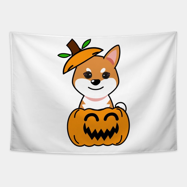 Funny orange dog is in a pumpkin Tapestry by Pet Station