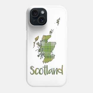 Scotland Green and Yellow Tartan Map Typography Design Phone Case