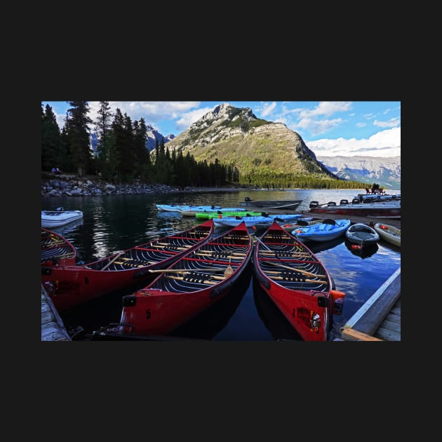 Canoes on Lake Minnewanka Banff National Park Alberta Canada by WayneOxfordPh