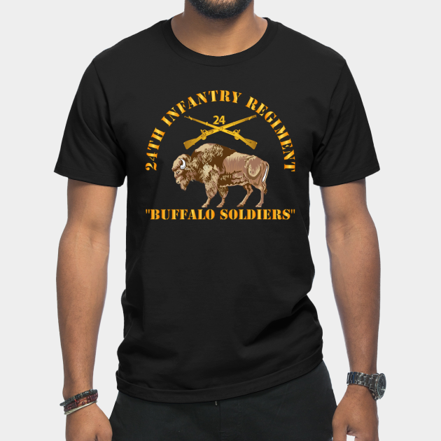 Discover 24th Infantry Regiment - Buffalo Soldiers w 24th Inf Branch Insignia - 24th Infantry Regiment Buffalo Soldie - T-Shirt