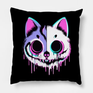 Trippy cat head glitch Pillow