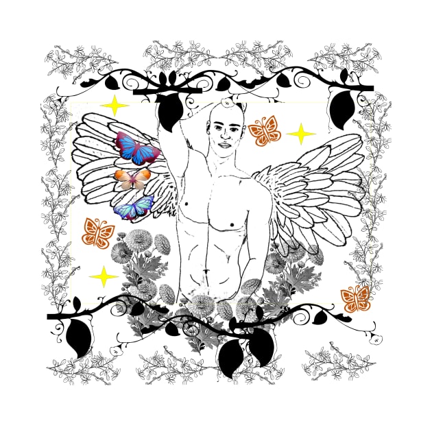 Angel with Wings Illustration Floral Butterfly Design by Girl Gang Leader