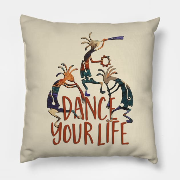 Kokopelli Musican Trio Dance Your Life Pillow by EDDArt