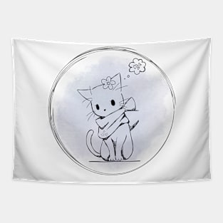 Adorable Cat Love Dreaming Digital Art Drawing Tapestry