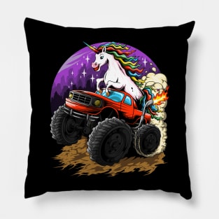 Cute Unicorn On Monster Truck Birthday Party Girls Boys Kids Pillow