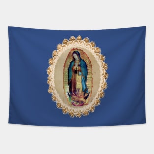 Our Lady of Guadalupe Virgen Maria flowers sepia 118 Tapestry