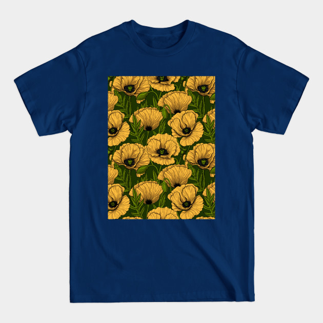Yellow poppy garden on dark green - Poppies - T-Shirt