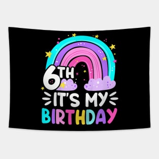 Kids 6 Six Year Old 6Th Birthday Kid Rainbow Party Family Tapestry