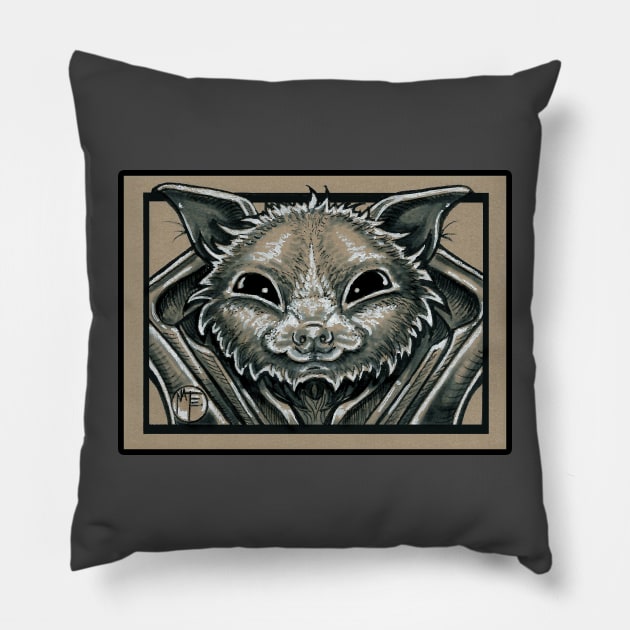 Fruit Bat Friend - Black Outlined Version Pillow by Nat Ewert Art
