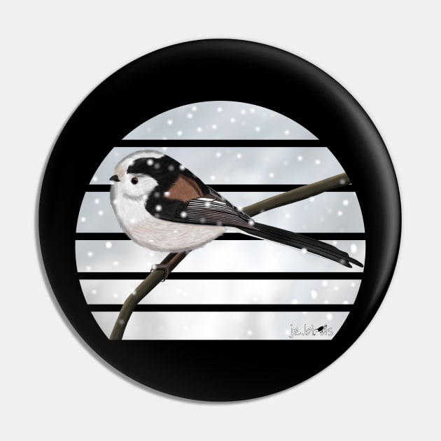 LongTailed Tit Winter Snow Bird Watching Birding Ornithologist Gift Pin by jzbirds