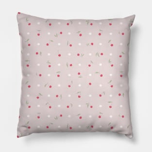 Sweet cherries and polka dots in pink Pillow