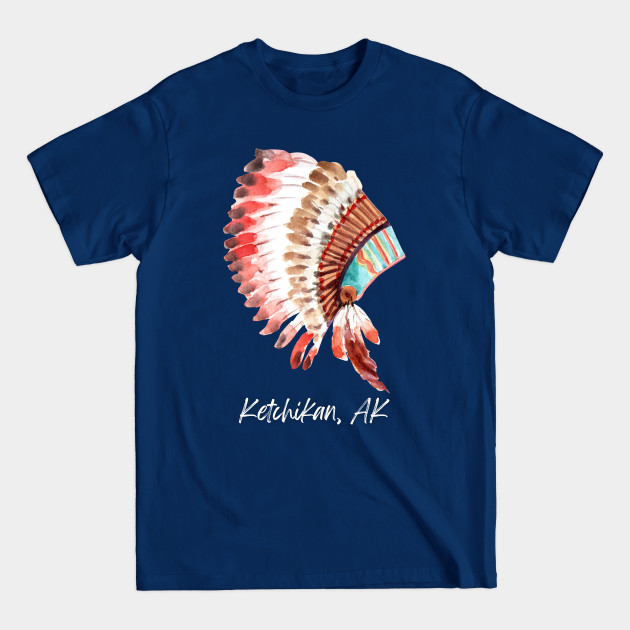 Discover Ketchikan Alaska Watercolor Native American Headdress - Native Indian Tribal Headdress Art - T-Shirt