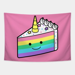 Cute Rainbow Unicorn Cake Doodle Tapestry