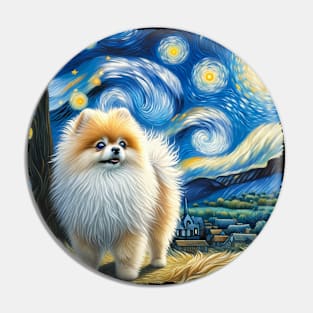 Starry Pomeranian Dog Portrait - Pet Portrait Pin