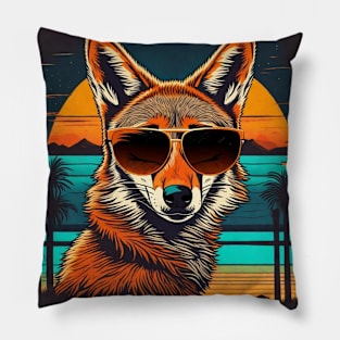 Cool coyote wearing sunglasses in the sunset Pillow