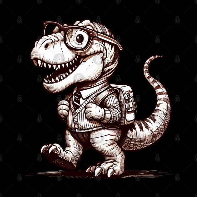 Cute black and white Tyarannosaurus Go To School by TomFrontierArt