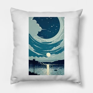 Blue Moon bay abstract line art Pillow