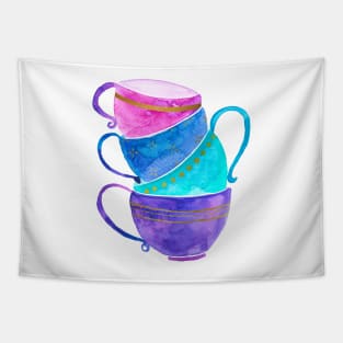 Pink, purple and turquoise tea cups Tapestry