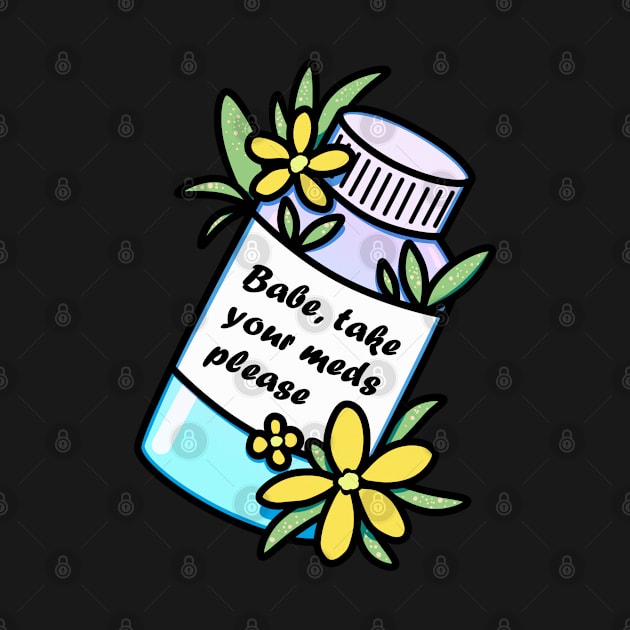 Medicine bottle with reminder and yellow flowers by 2dsandy