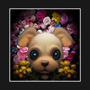 puppy in the middle of flowers T-Shirt