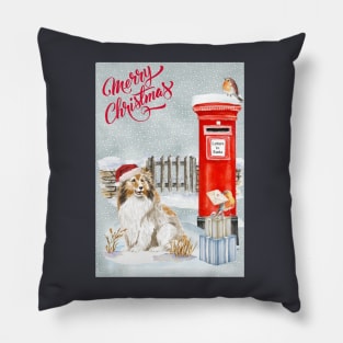 Shetland Sheepdog Merry Christmas Santa Dog Holiday Greeting Pillow