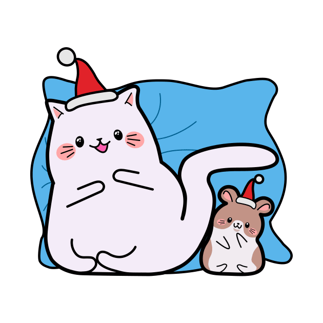 Kawaii style, Christmas, new year, mouse and cat kawaii, gifts by SK1X