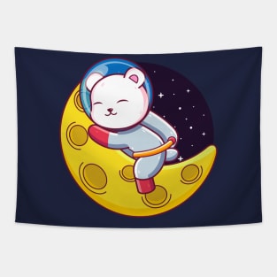 polar bear astronaut sleeping on the moon Tapestry