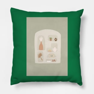Cream shelf with green background Pillow