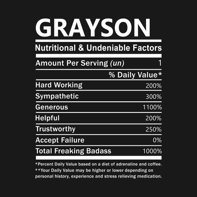 Grayson Name T Shirt - Grayson Nutritional and Undeniable Name Factors Gift Item Tee by nikitak4um