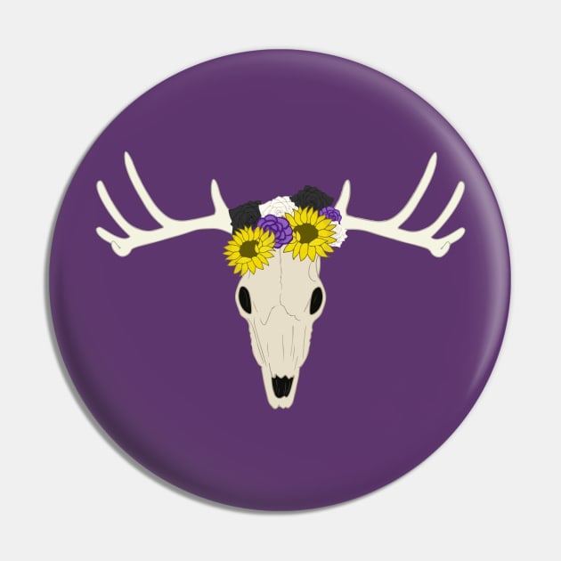 Nonbinary Floral Deer Skull Pin by maya-reinstein