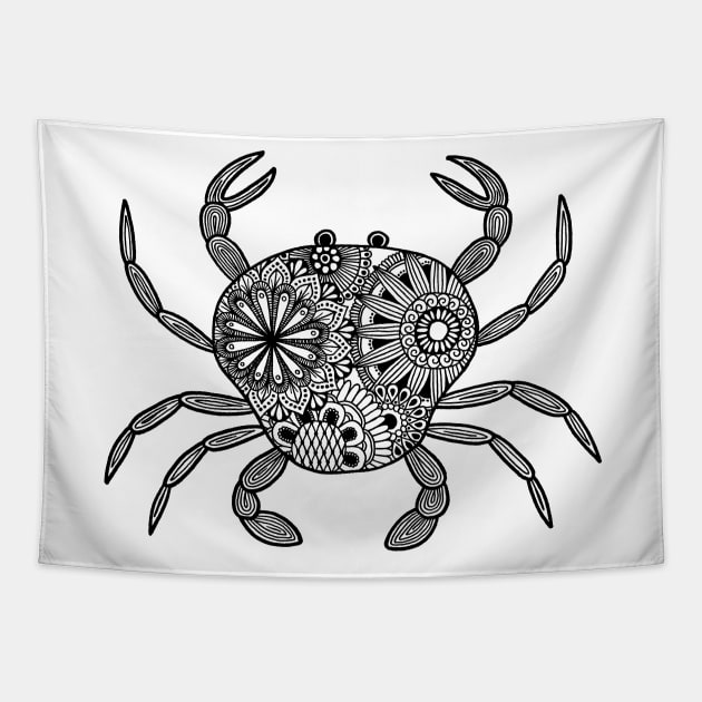 Mandala Crab (black and white) Tapestry by calenbundalas