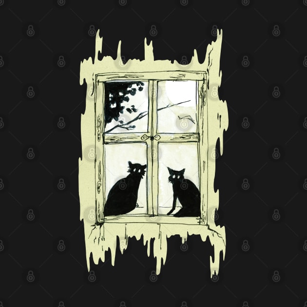 Two cats on the window - lineart by Karolina Studena-art