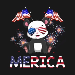 Merica Panda Bear Usa American Flag Independence T-Shirt