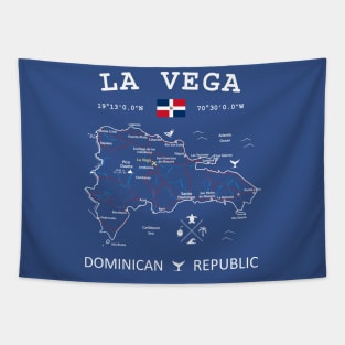 La Vega Dominican Republic Flag Travel Map Coordinates GPS Tapestry