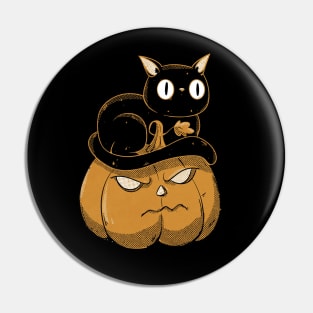 Black cat on halloween pumpkin Pin