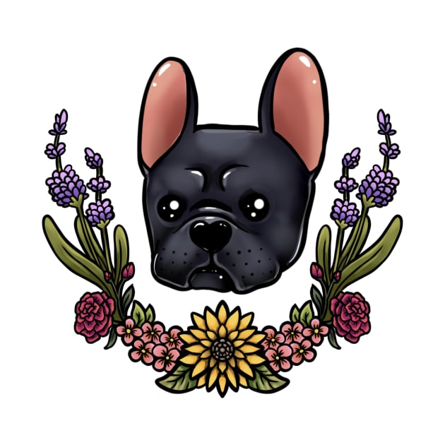 Black frenchie flowers by Lanlyaart