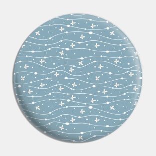 Blue Wavy Lines, Dots and Flowers Pattern Pin
