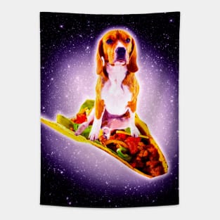 Outer Space Galaxy Dog Riding Taco Tapestry