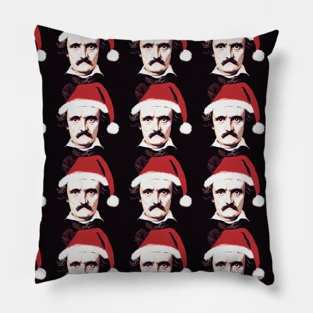 Edgar Allan Poe Bearing a Santa Hat Pillow by Vampyre Zen