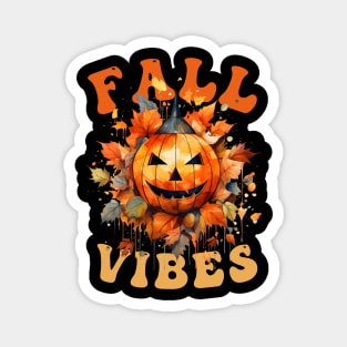 Fall Vibes Pumpkin Watercolor Illustration with Autumn Leaves Magnet