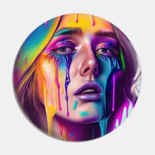 What are you looking at? - Emotionally Fluid Collection - Psychedelic Paint Drip Portraits Pin