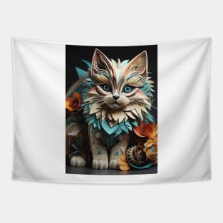 Fold Art Style Cat Tapestry