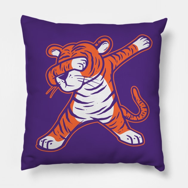 Dabbing Tiger // Orange and Purple Cartoon Tiger Pillow by SLAG_Creative