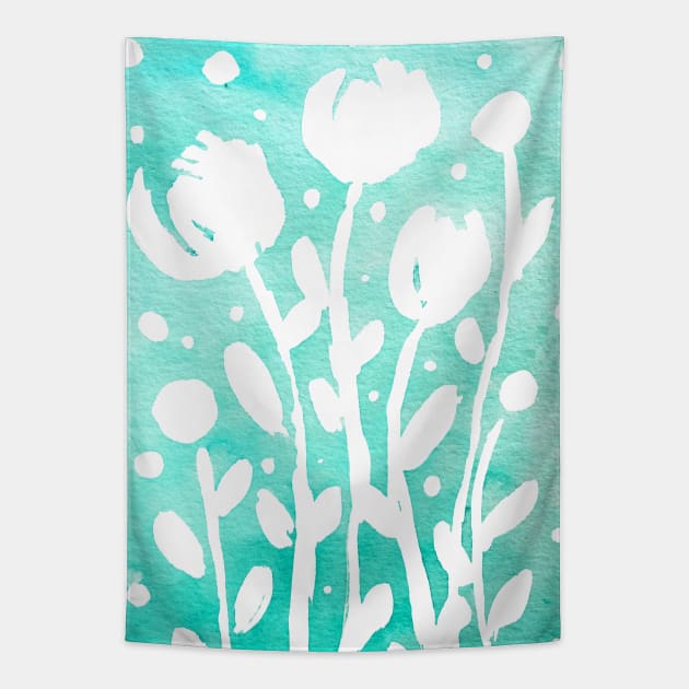 Whimsical watercolor flowers – turquoise Tapestry by wackapacka