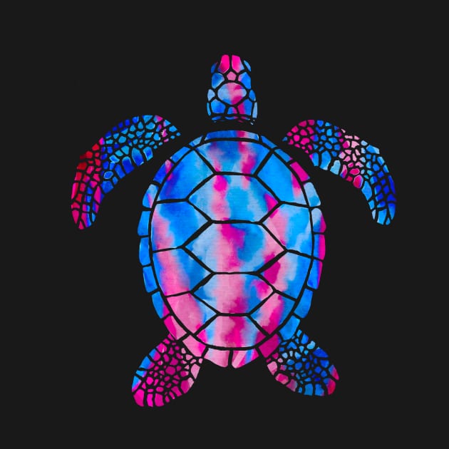 Red and Blue Watercolor Sea Turtle by ksrogersdesigns