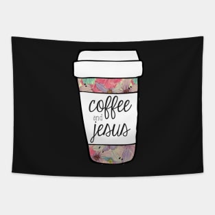 Coffee and Jesus Pastel Floral Mug Tapestry